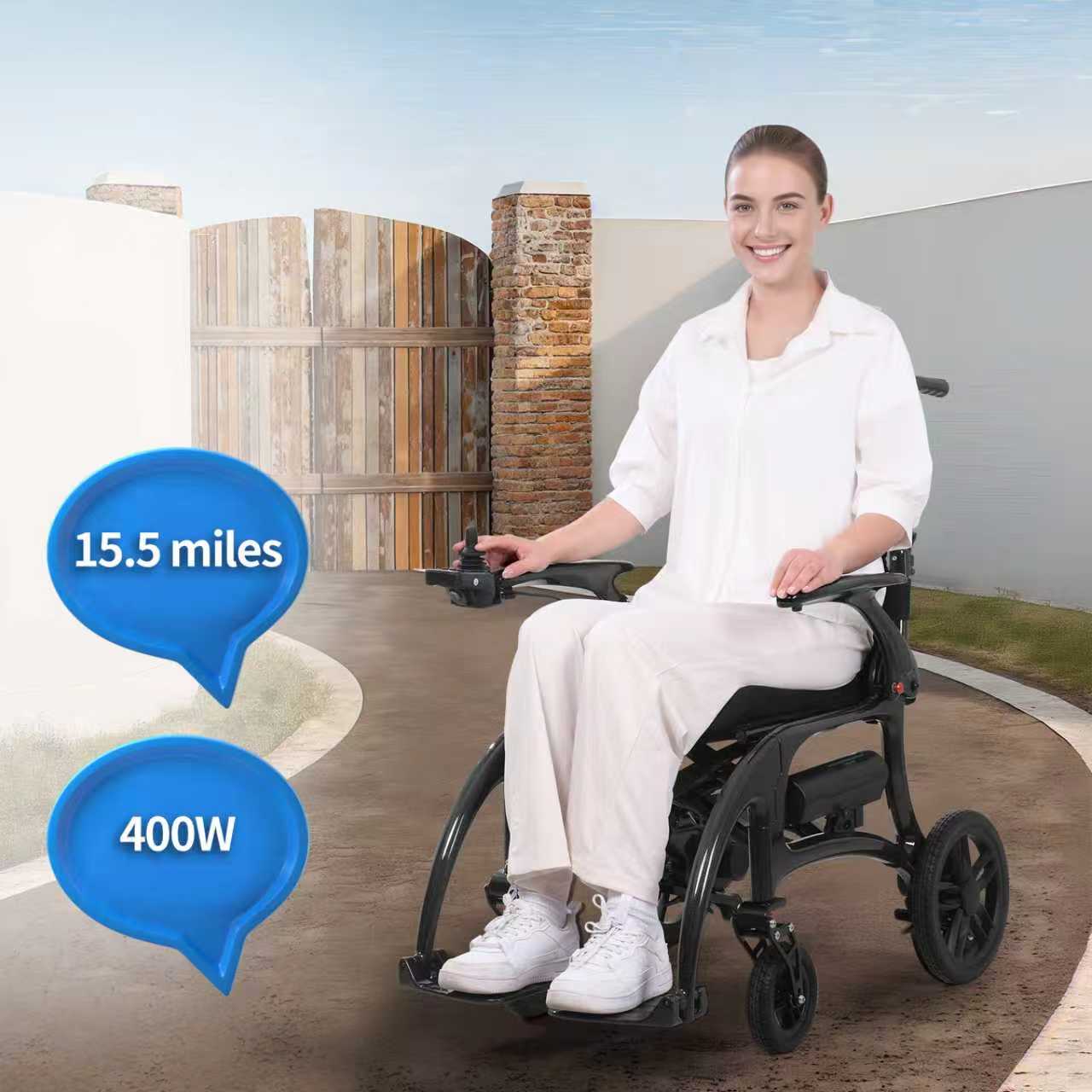 StratisGo XP01 Carbon Fiber Electric Wheelchair - 2x8Ah Battery 15.5 miles Range,30.5 lbs
