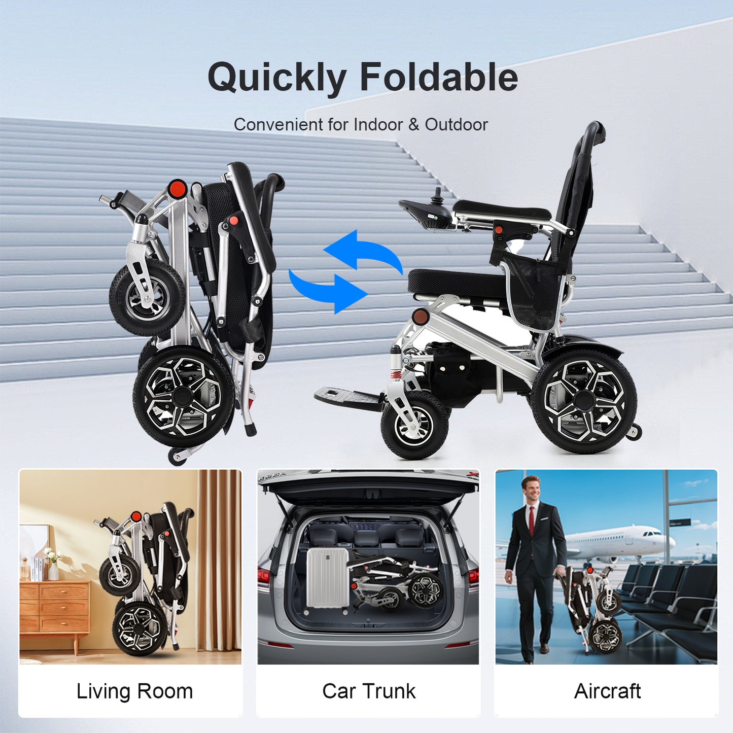 D10 Foldable Electric Wheelchair – Portable, 13-Mile Range,12Ah lithium battery,500W Motor,51.8 lbs