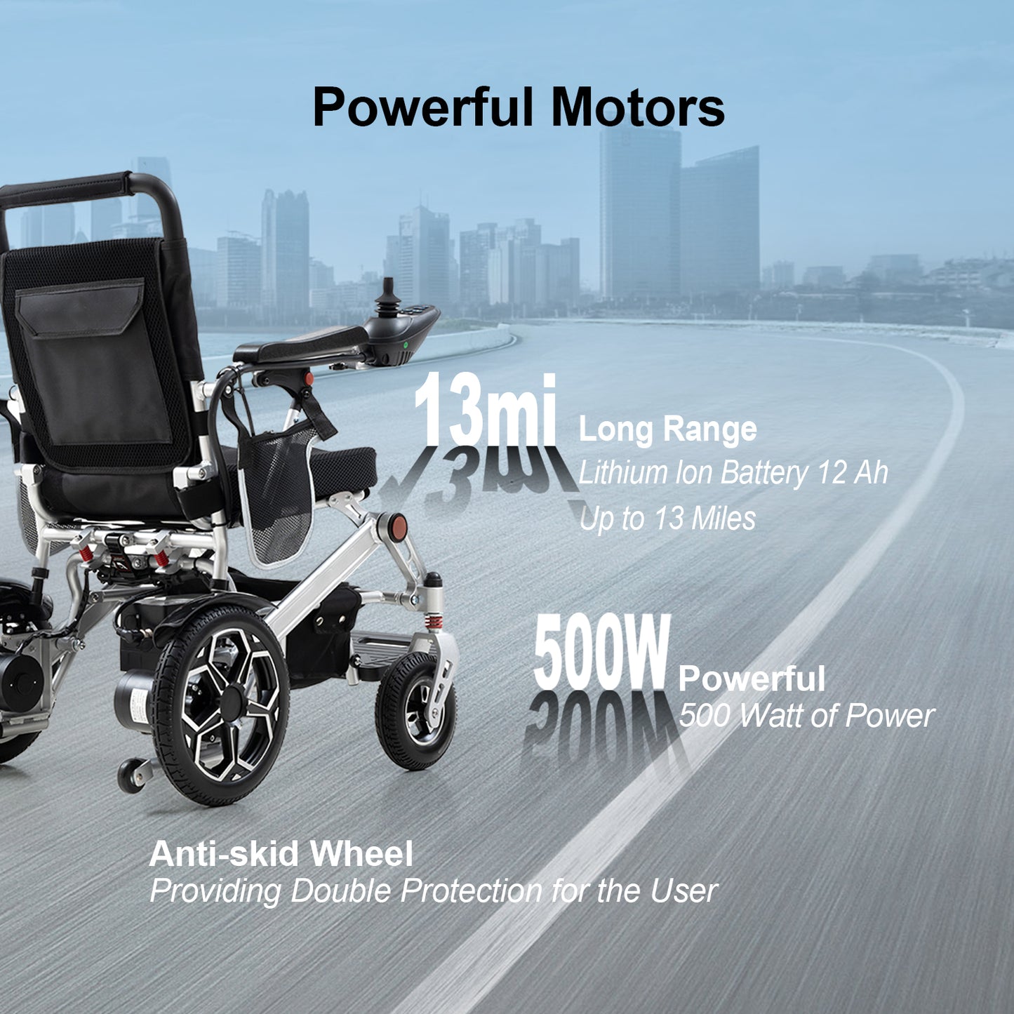 D10 Foldable Electric Wheelchair – Portable, 13-Mile Range,12Ah lithium battery,500W Motor,51.8 lbs