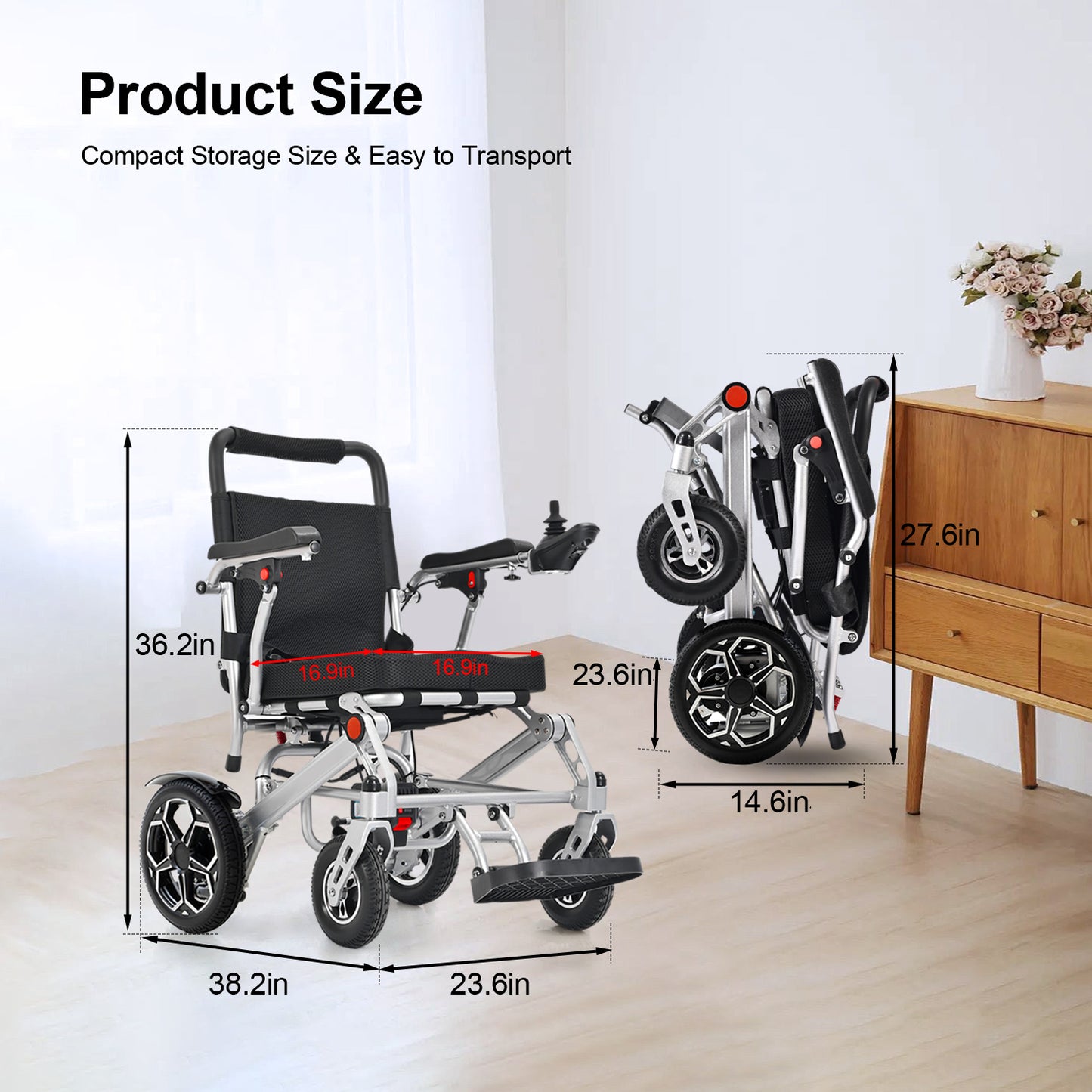 D10 Foldable Electric Wheelchair – Portable, 13-Mile Range,12Ah lithium battery,500W Motor,51.8 lbs