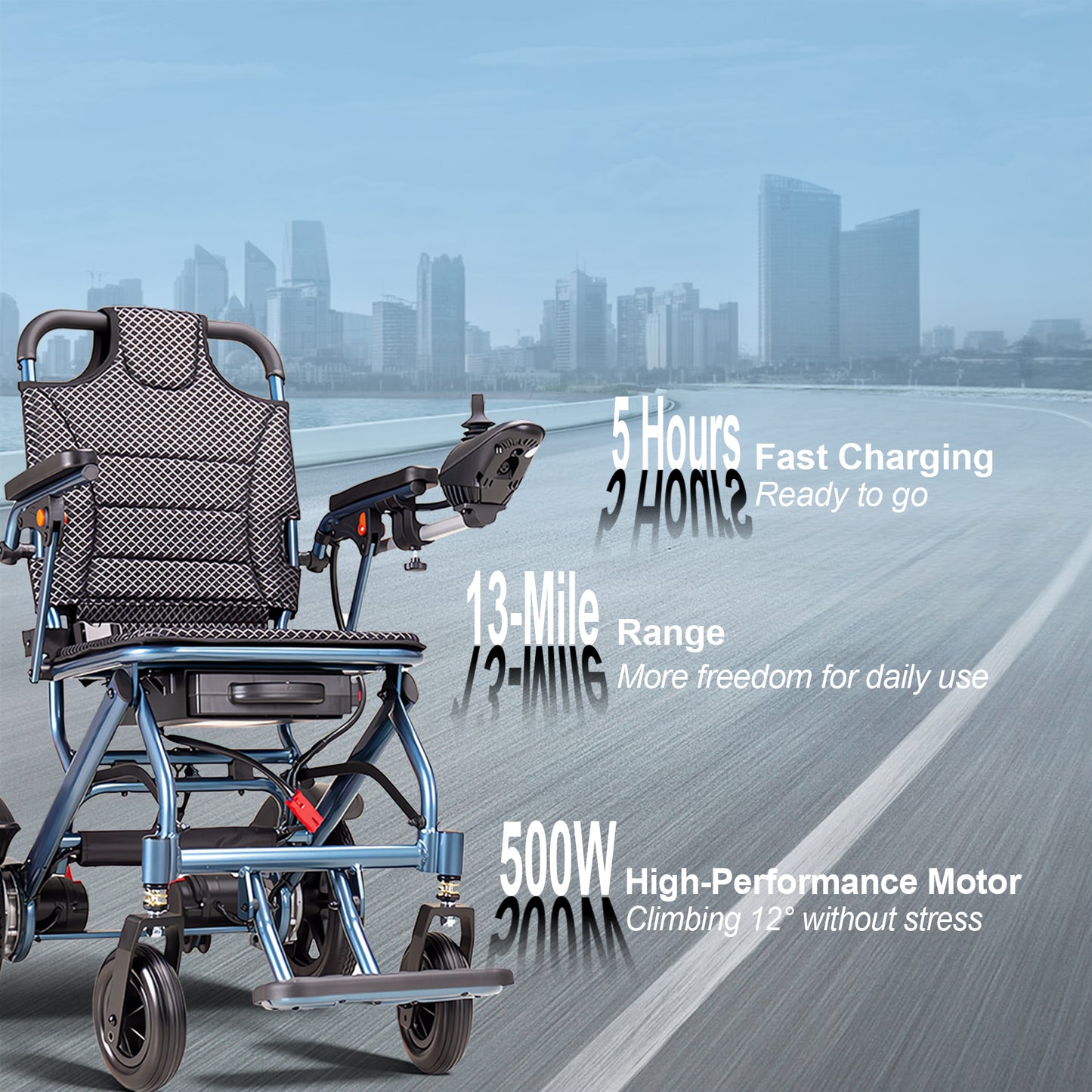 D04 Foldable Power wheelchair – Up to 13-Mile Range,500W Powerful Motor, 39.5 lbs,10Ah lithium-ion battery
