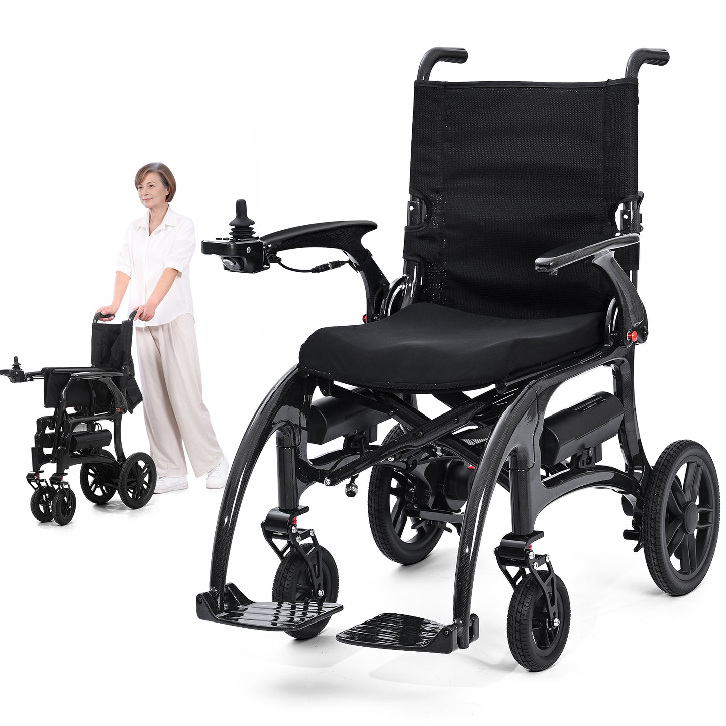 StratisGo XP01 Carbon Fiber Electric Wheelchair - 2x8Ah Battery 15.5 miles Range,30.5 lbs