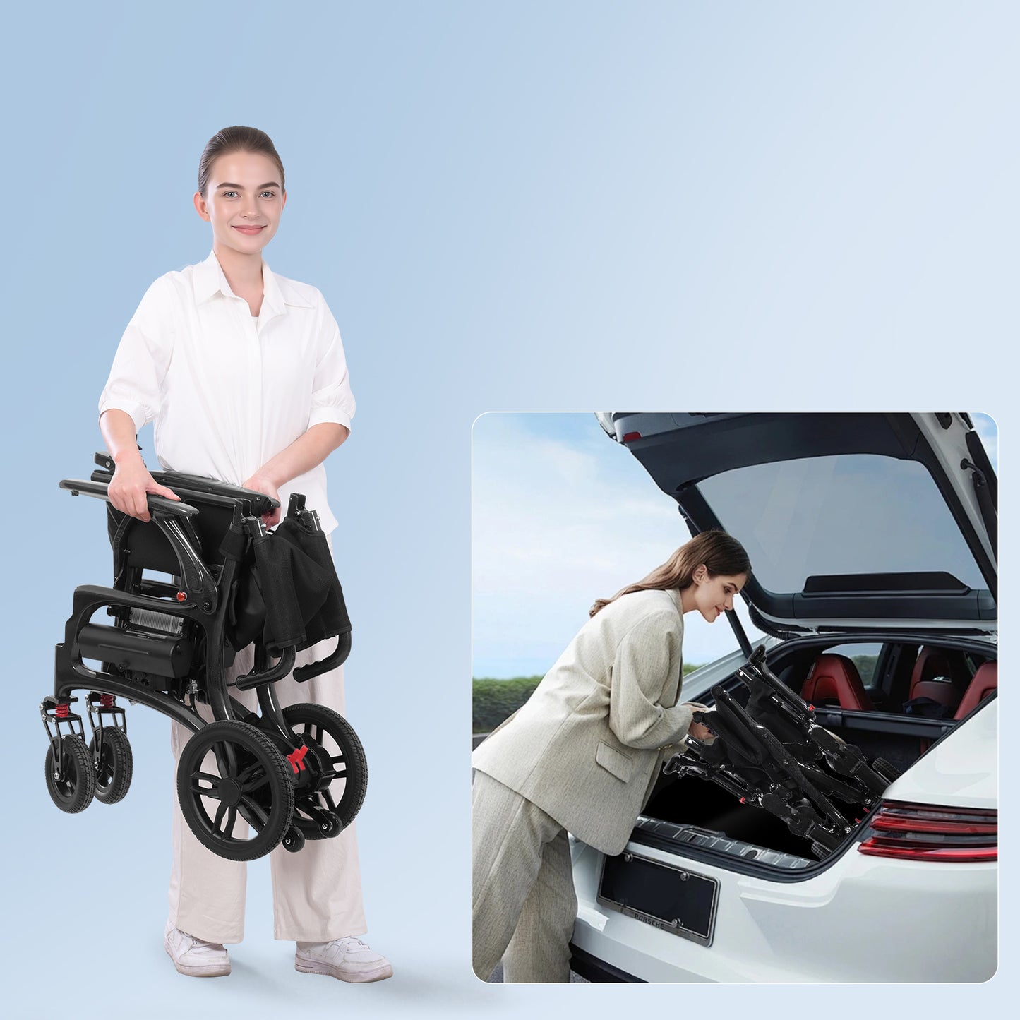 StratisGo XP01 Carbon Fiber Electric Wheelchair - 2x8Ah Battery 15.5 miles Range,30.5 lbs
