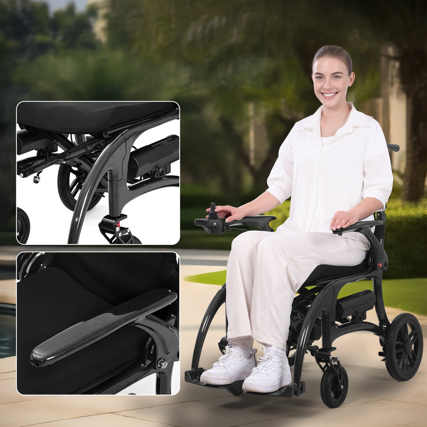 StratisGo XP01 Carbon Fiber Electric Wheelchair - 2x8Ah Battery 15.5 miles Range,30.5 lbs