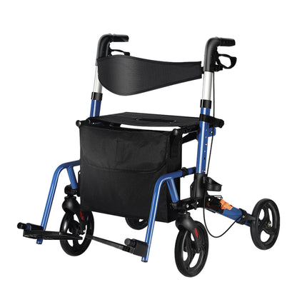 StratisGo RP03 2-in-1 4 Wheel Rollator Walker With Seat, Steel Rolling Walker, Height Adjustable,