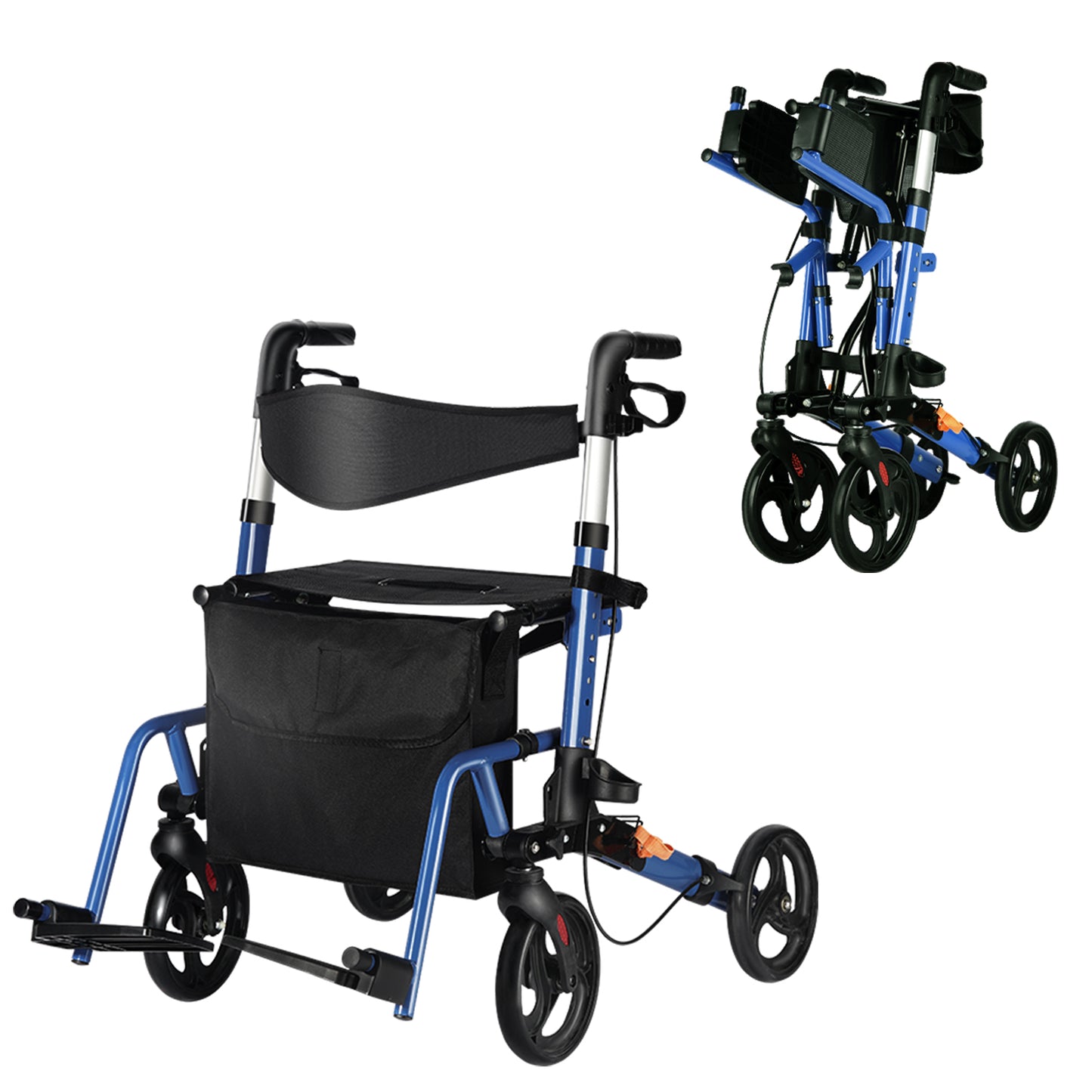StratisGo RP03 2-in-1 4 Wheel Rollator Walker With Seat, Steel Rolling Walker, Height Adjustable,