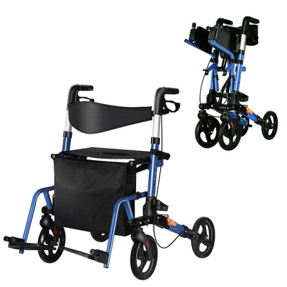 StratisGo RP03 2-in-1 4 Wheel Rollator Walker With Seat, Steel Rolling Walker, Height Adjustable,