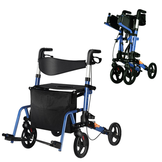StratisGo RP03 2-in-1 4 Wheel Rollator Walker With Seat, Steel Rolling Walker, Height Adjustable,