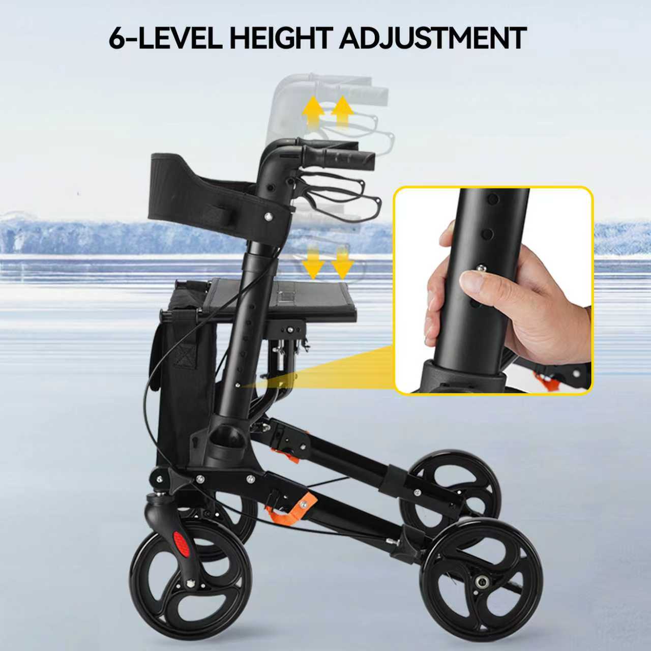 StratisGo RP01 4 Wheel Rollator Walker With Seat,  Weight 16.76 lbs, Height Adjustable