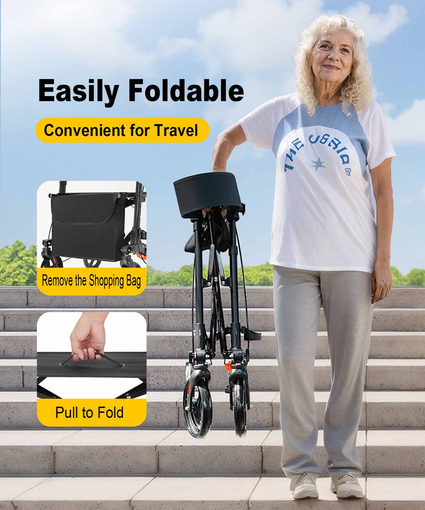 StratisGo RP01 4 Wheel Rollator Walker With Seat,  Weight 16.76 lbs, Height Adjustable