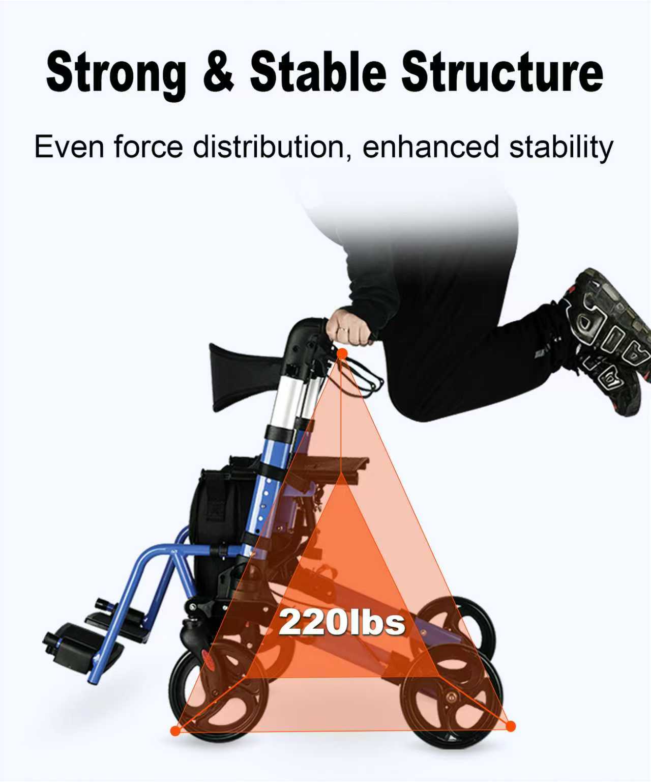 StratisGo RP03 2-in-1 4 Wheel Rollator Walker With Seat, Steel Rolling Walker, Height Adjustable,