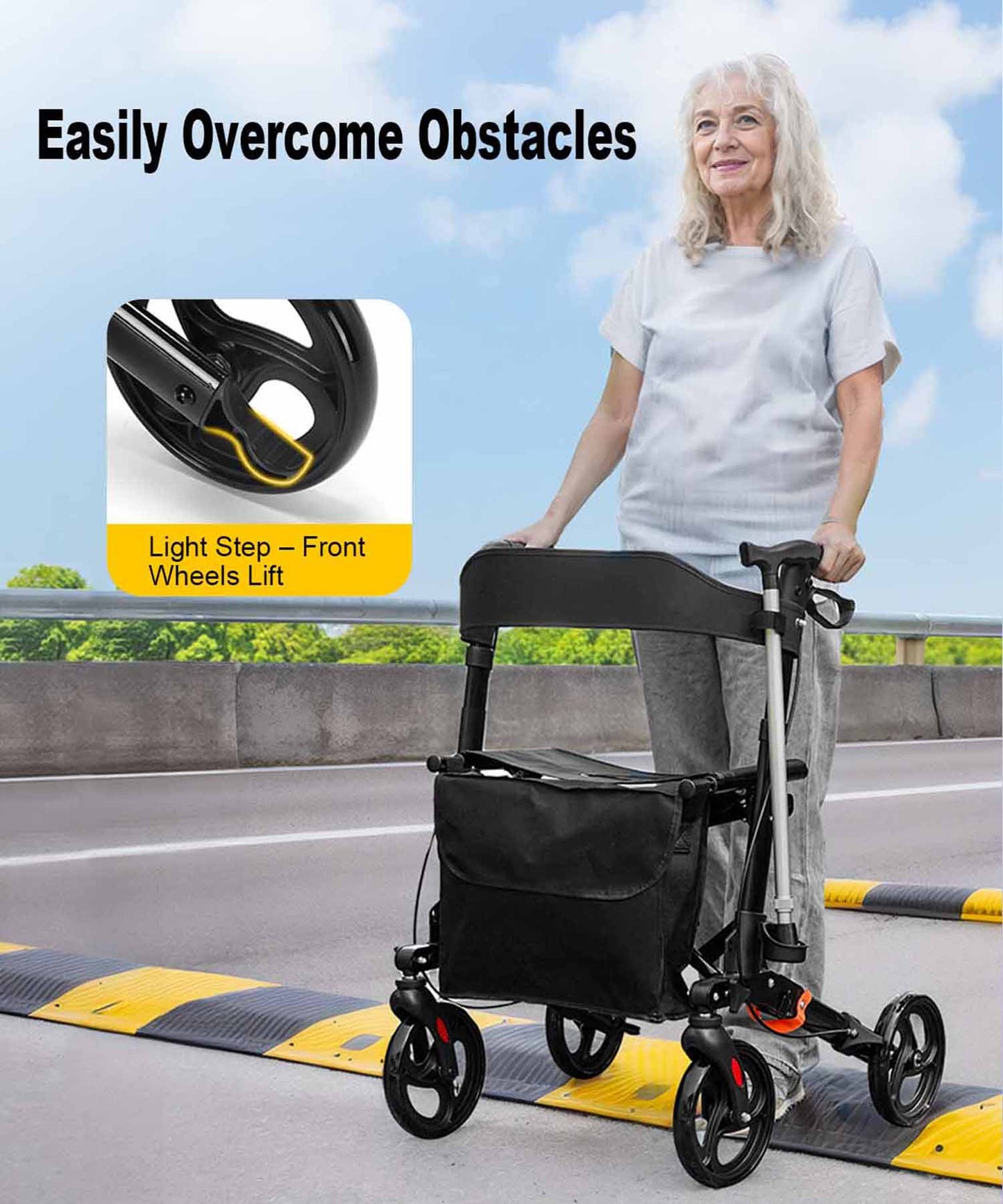 StratisGo RP01 4 Wheel Rollator Walker With Seat,  Weight 16.76 lbs, Height Adjustable