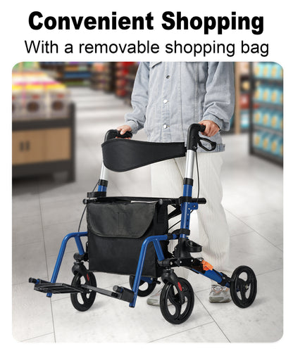 StratisGo RP03 2-in-1 4 Wheel Rollator Walker With Seat, Steel Rolling Walker, Height Adjustable,