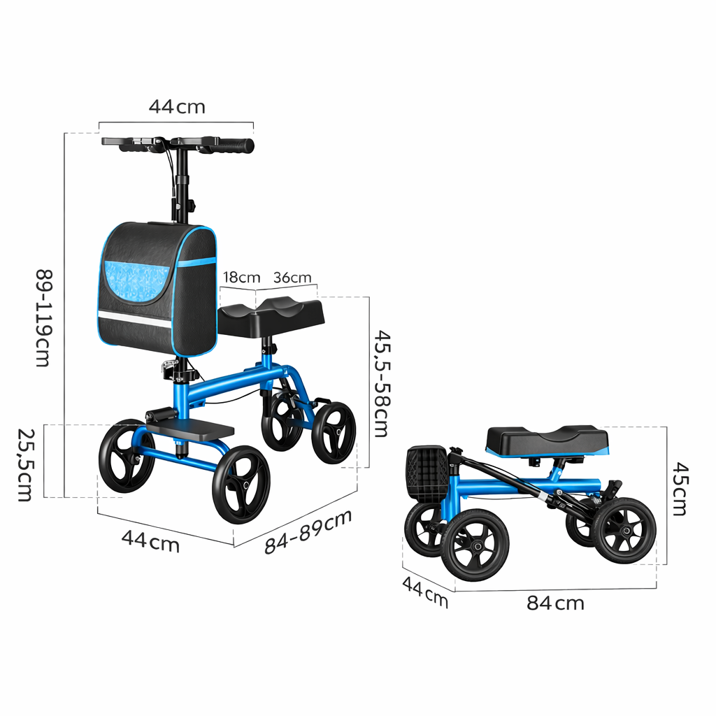 ByteTecpeak K01-B Knie-Roller mit Sitz – Faltbar & Leicht (Blau)