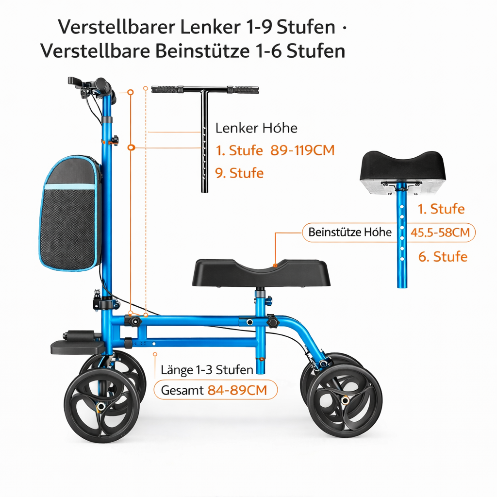 ByteTecpeak K01-B Knie-Roller mit Sitz – Faltbar & Leicht (Blau)