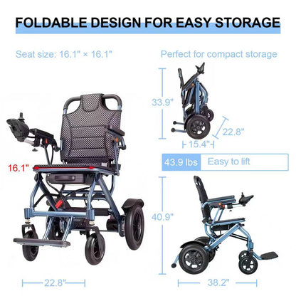 D04 Foldable Power Wheelchair – Up to 13-Mile Range, 16.14"×16.14" Ergonomic Seat Electric Wheelchair Lightweight 40 lbs