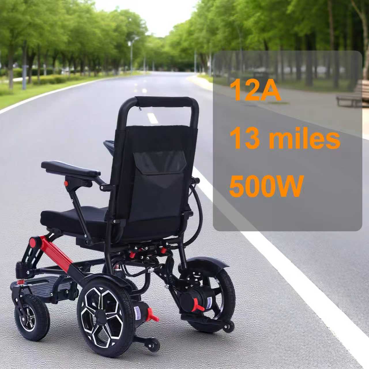 XP04 Foldable Electric Wheelchair -Up to 13-Mile Range,500W  brushless  Motor, 12Ah Battery, 46.6 lbs