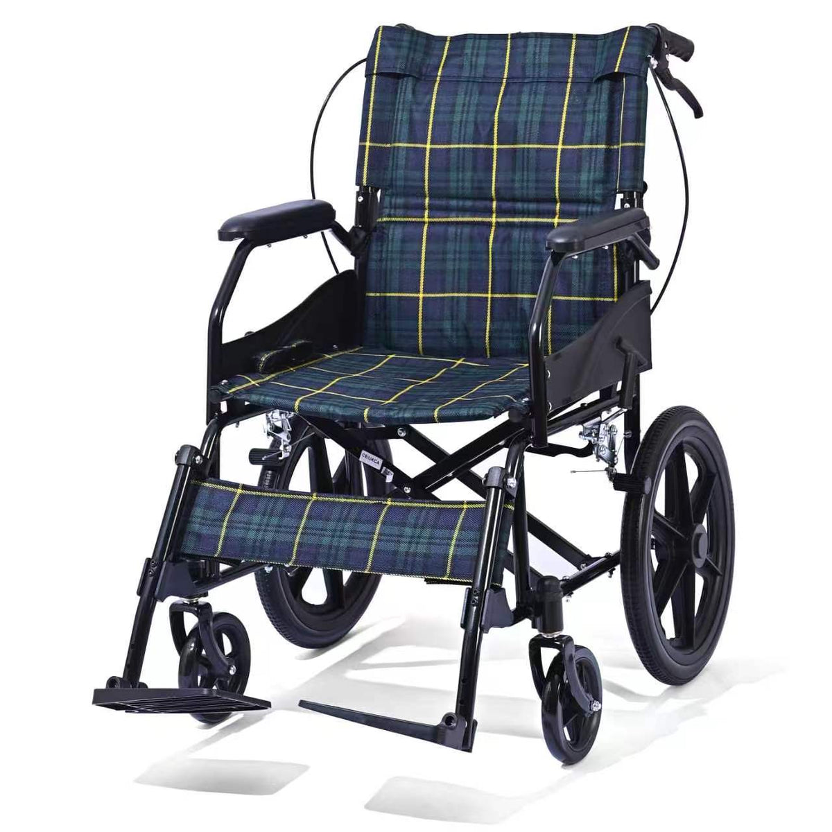 M5 Ultraleichter Rollstuhl 11 kg – Faltbarer Reiserollstuhl in Schwarz-Kariert