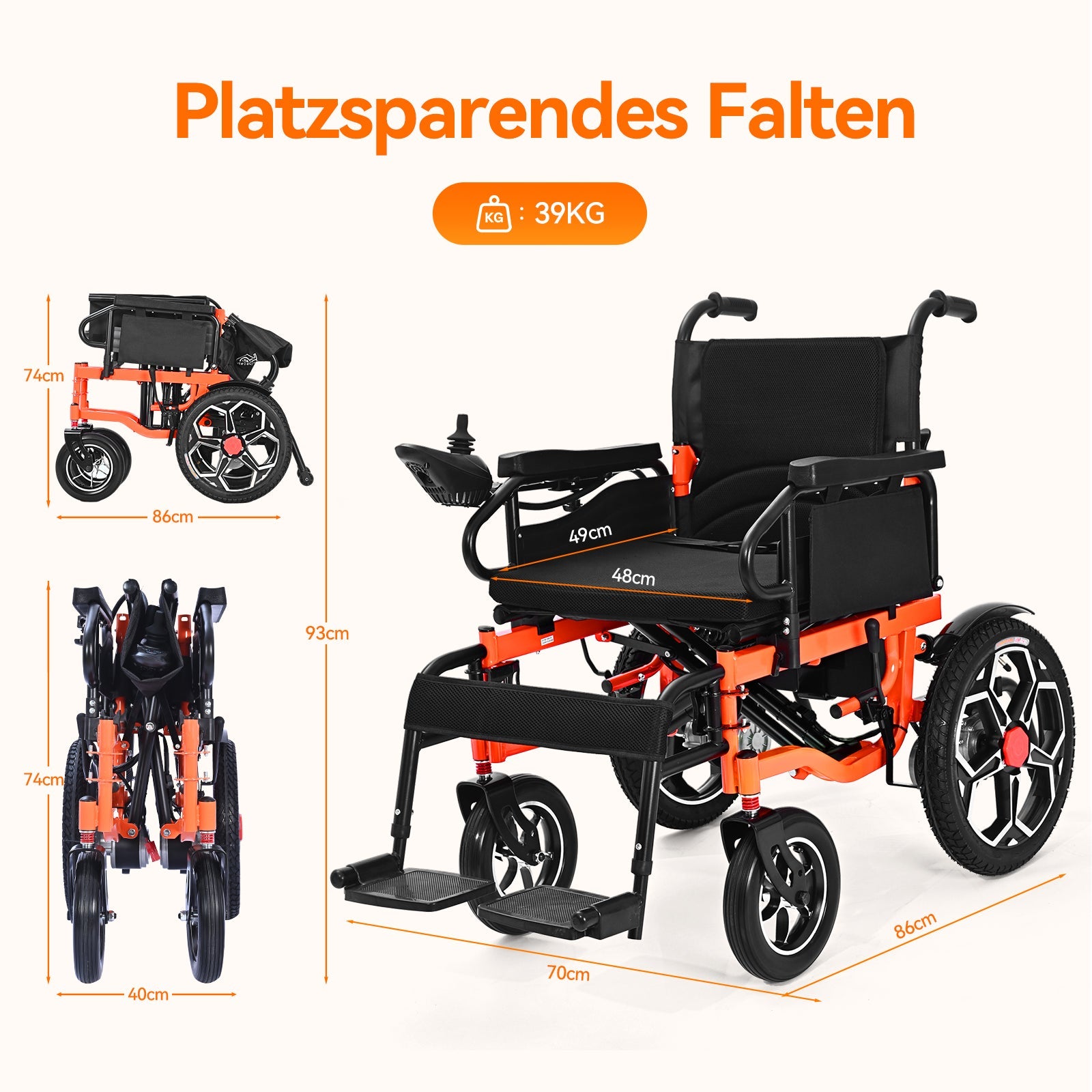 ByteTecpeak D09 Faltbarer Elektrorollstuhl – 500W, 20Ah Akku, 30 km Reichweite, bis 150 kg