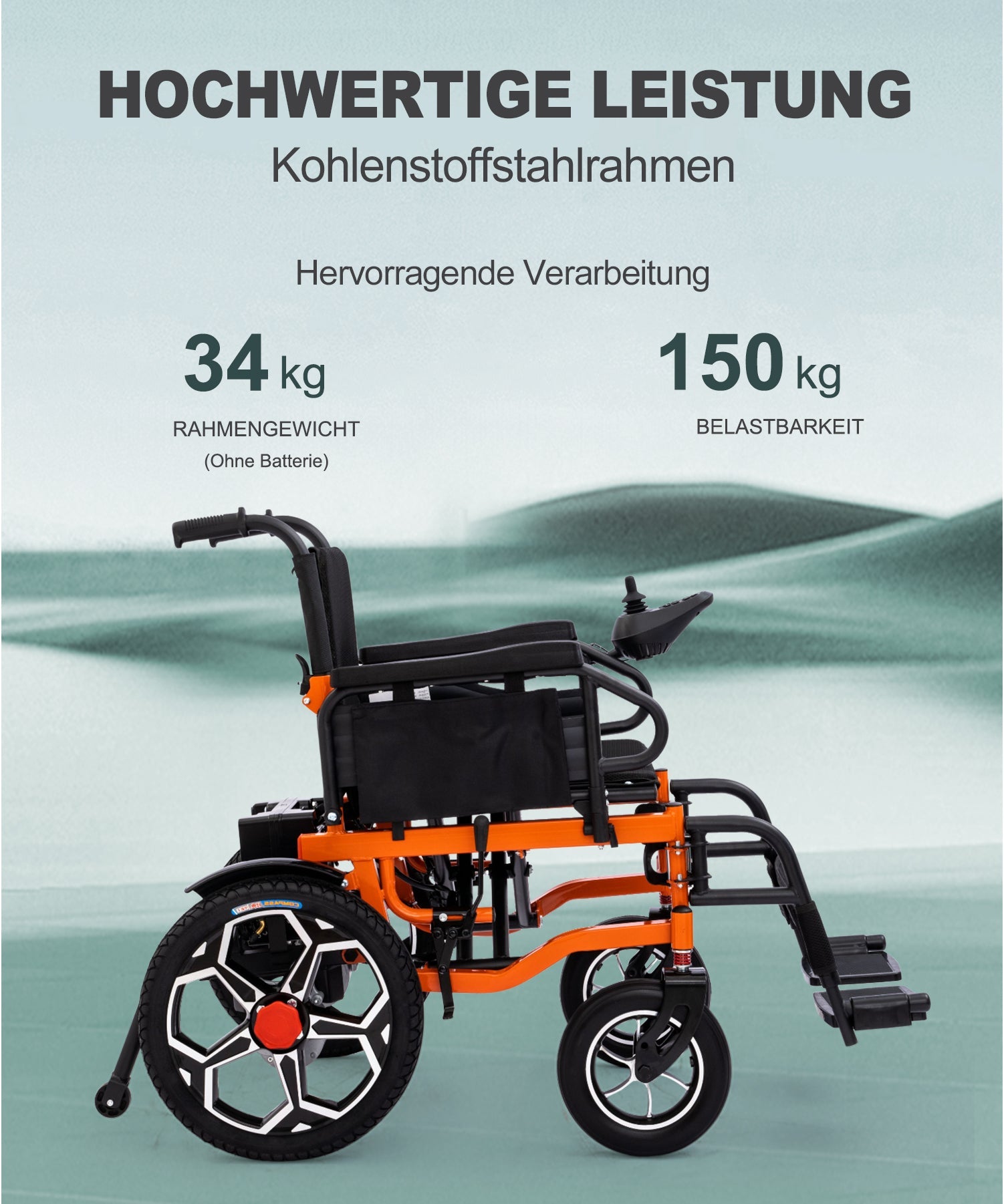 ByteTecpeak D09 Faltbarer Elektrorollstuhl – 500W, 20Ah Akku, 30 km Reichweite, bis 150 kg