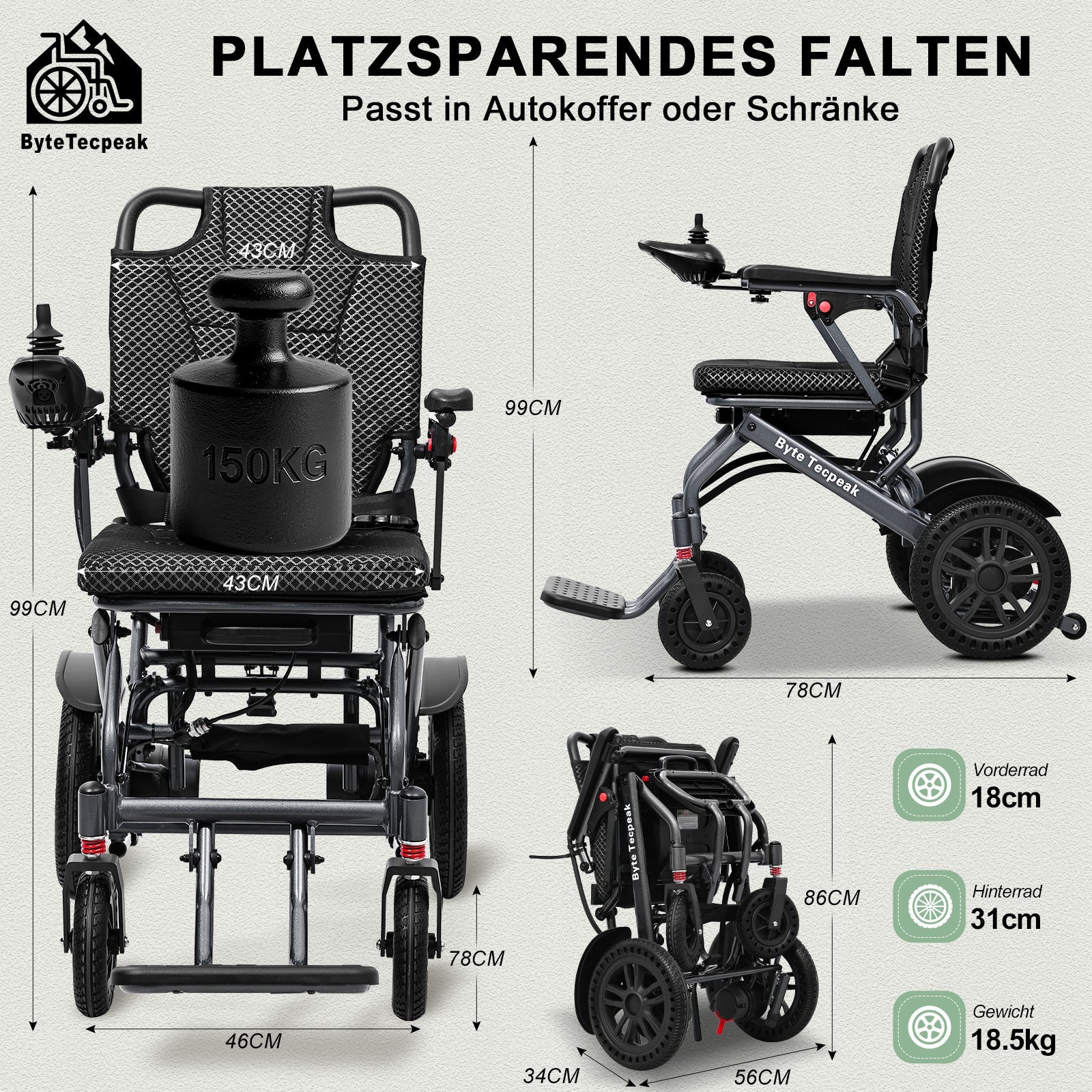 ByteTecpeak D14 Elektrischer Rollstuhl Schwarz