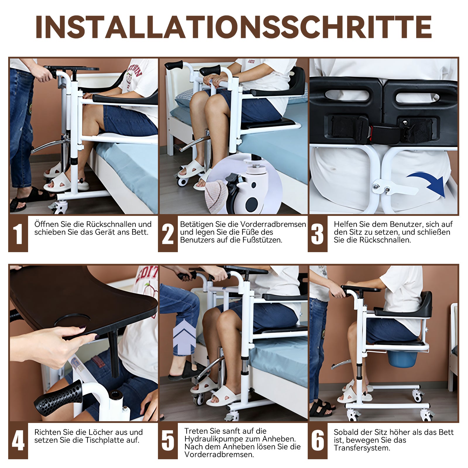 ByteTecpeak L01-LS Transferstuhl mit Toilettenfunktion, hydraulisch höhenverstellbar