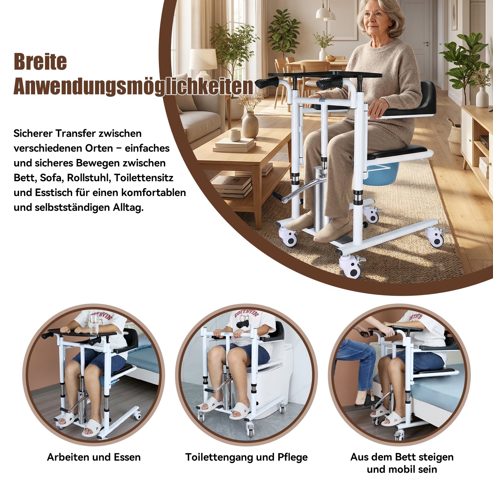 ByteTecpeak L01-LS Transferstuhl mit Toilettenfunktion, hydraulisch höhenverstellbar