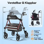 ByteTecpeak R4 Leichtgewicht Rollator mit Sitz – Klappbar, Höhenverstellbar, 8" All-Terrain-Räder, bis 150 kg