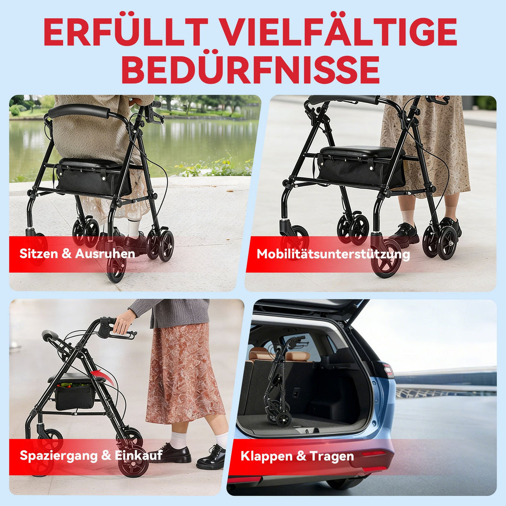 ByteTecpeak R5 Faltbarer Rollator mit 360°-Drehrädern – Leicht, Kompakt und Vielseitig