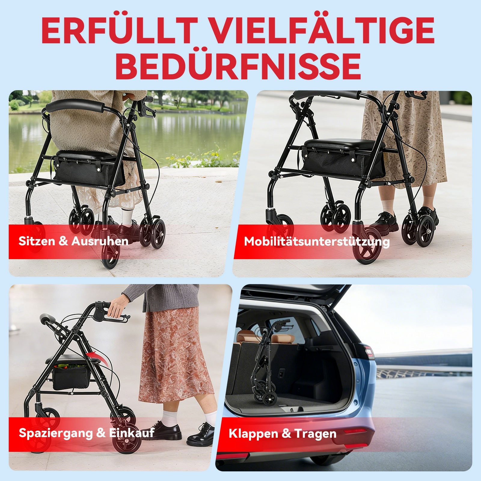 ByteTecpeak R5 Faltbarer Rollator mit 360°-Drehrädern – Leicht, Kompakt und Vielseitig
