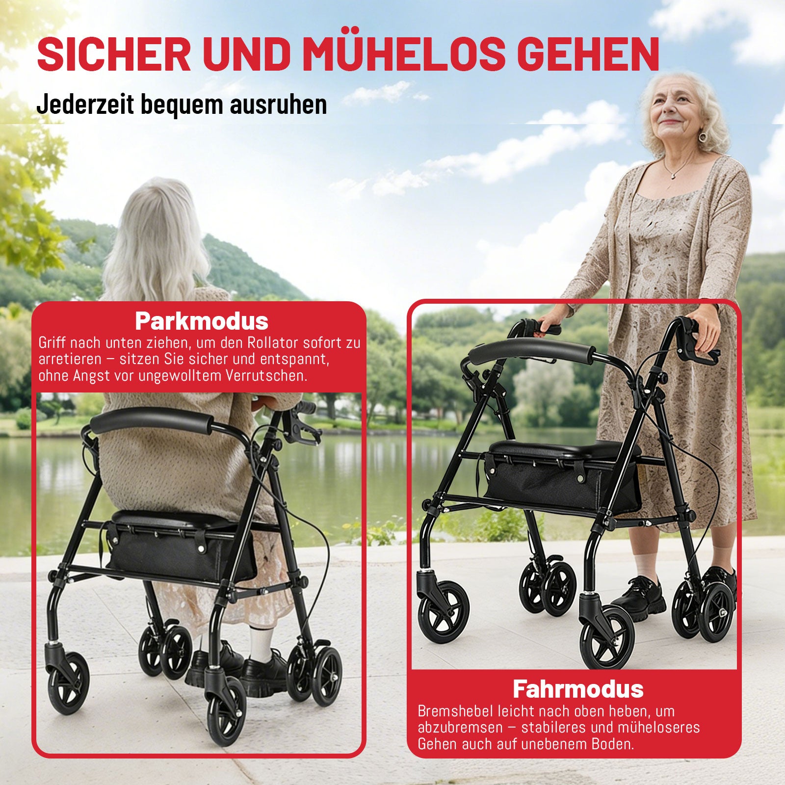 ByteTecpeak R5 Faltbarer Rollator mit 360°-Drehrädern – Leicht, Kompakt und Vielseitig