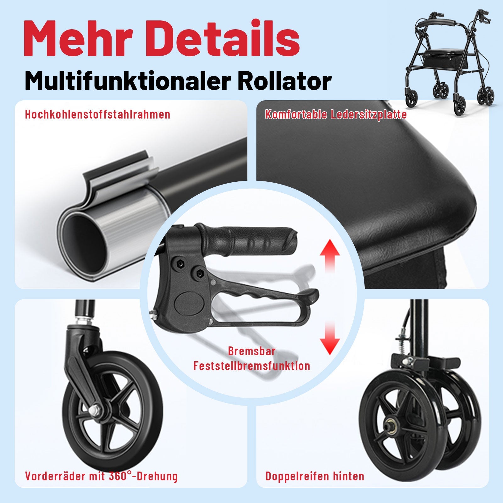 ByteTecpeak R5 Faltbarer Rollator mit 360°-Drehrädern – Leicht, Kompakt und Vielseitig