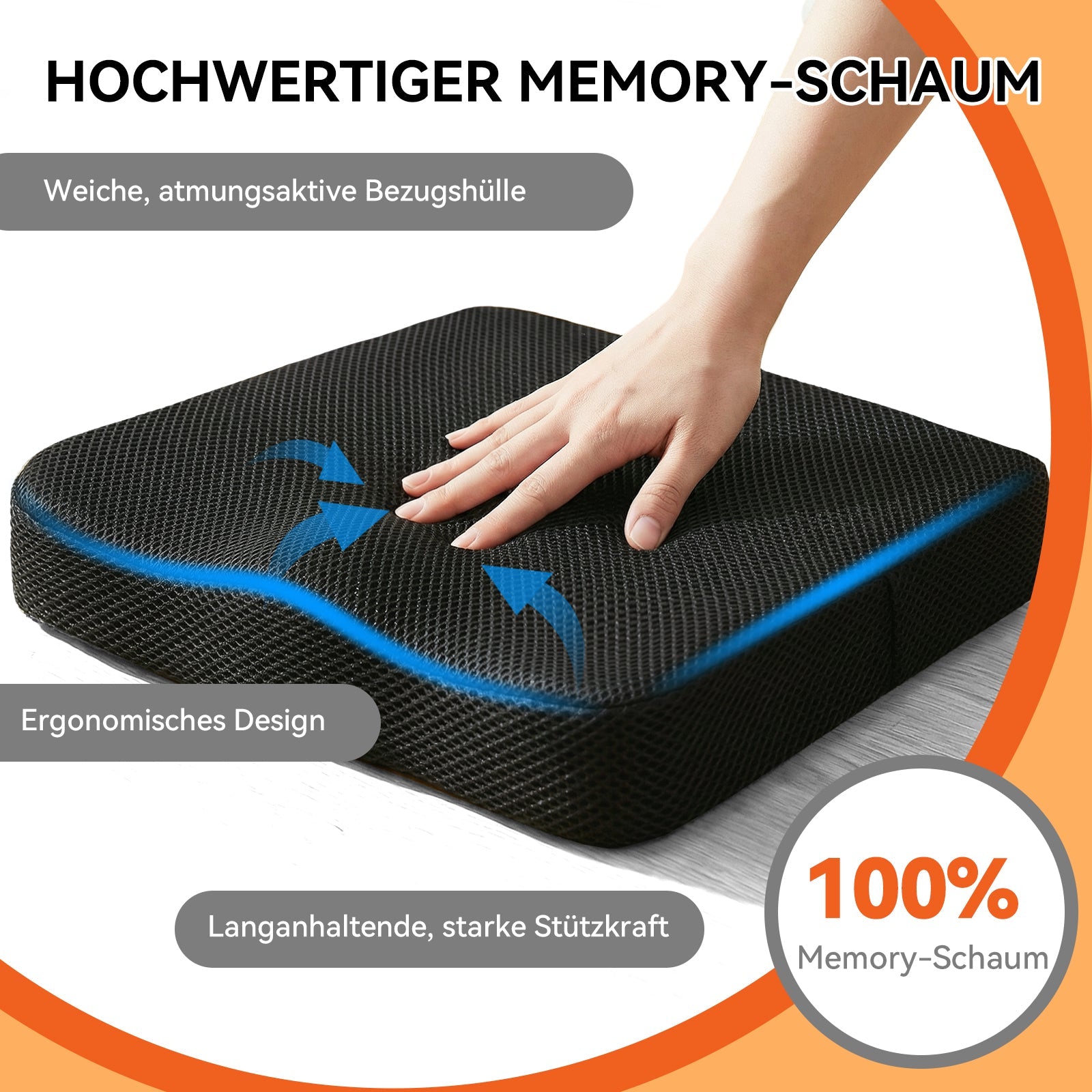 ByteTecpeak ZD01 – Sitzkissen, 42×42 cm, ergonomisch & druckentlastend