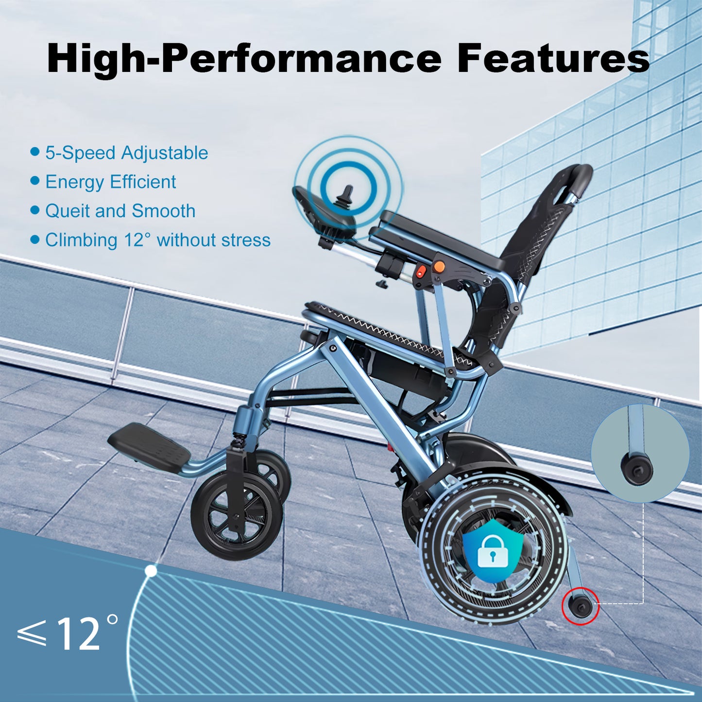 D04 Foldable Power Wheelchair – Up to 13-Mile Range, 16.14"×16.14" Ergonomic Seat Electric Wheelchair Lightweight 40 lbs