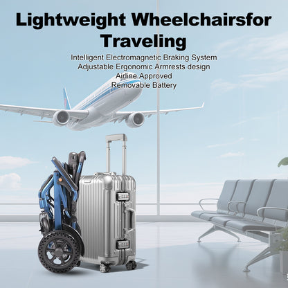 D04 ‌Lightweight Electric Wheelchair – 2*10Ah Battery, Up to 2*13-Mile Range,39.5 lbs,500W brushless motor