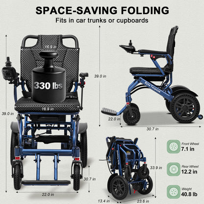 D14 Power Wheelchair with 15.75×16.54in Ergonomic Seat – Electric Wheelchair Up to 13-Mile Range