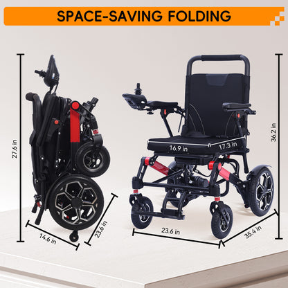 XP04 Foldable Electric Wheelchair – Lightweight 500W Power Wheelchair, 13-Mile Range, 17.32" Ergonomic Seat