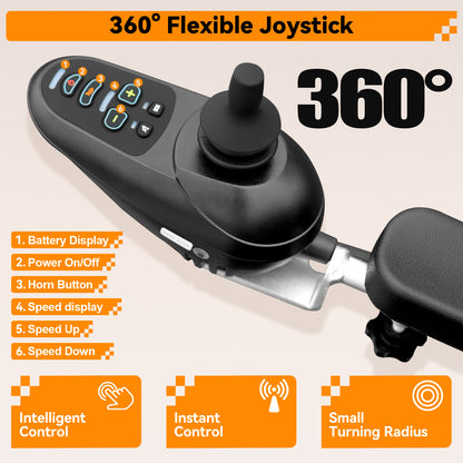 XP04 Foldable Electric Wheelchair – Lightweight 500W Power Wheelchair, 13-Mile Range, 17.32" Ergonomic Seat