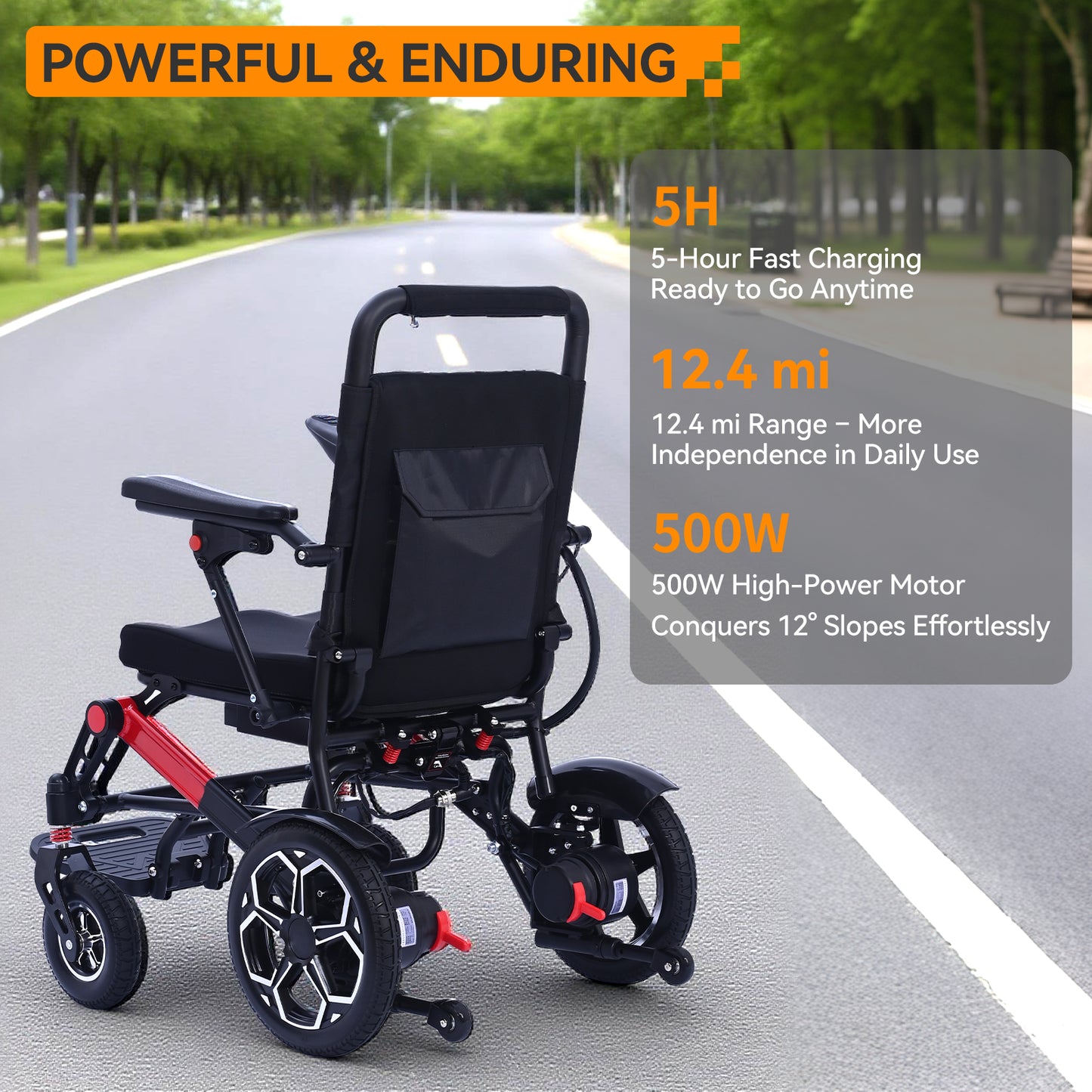 XP04 Foldable Electric Wheelchair – Lightweight 500W Power Wheelchair, 13-Mile Range, 17.32" Ergonomic Seat