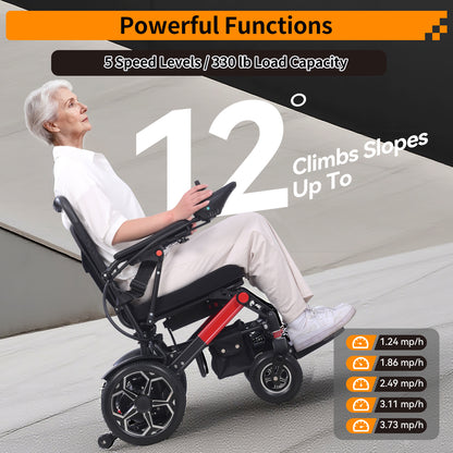 XP04 Foldable Electric Wheelchair – Lightweight 500W Power Wheelchair, 13-Mile Range, 17.32" Ergonomic Seat