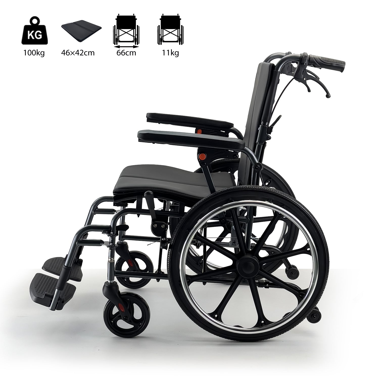 ByteTecpeak M4 Leichter Manueller Rollstuhl – Faltbar, 100 kg Belastbarkeit
