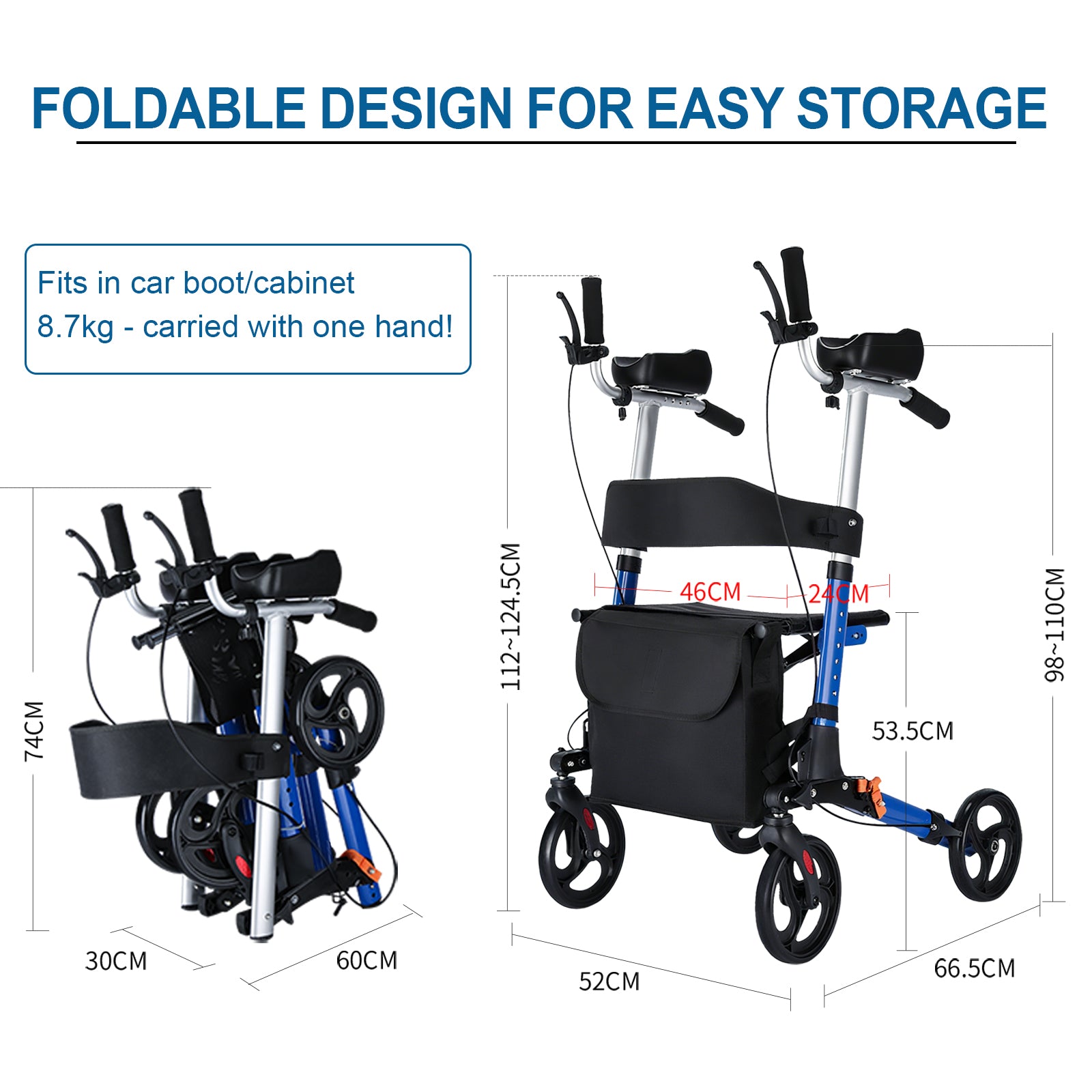 ByteTecpeak R2 Rollator mit Sitz – Leicht, klappbar & höhenverstellbar, 100 kg