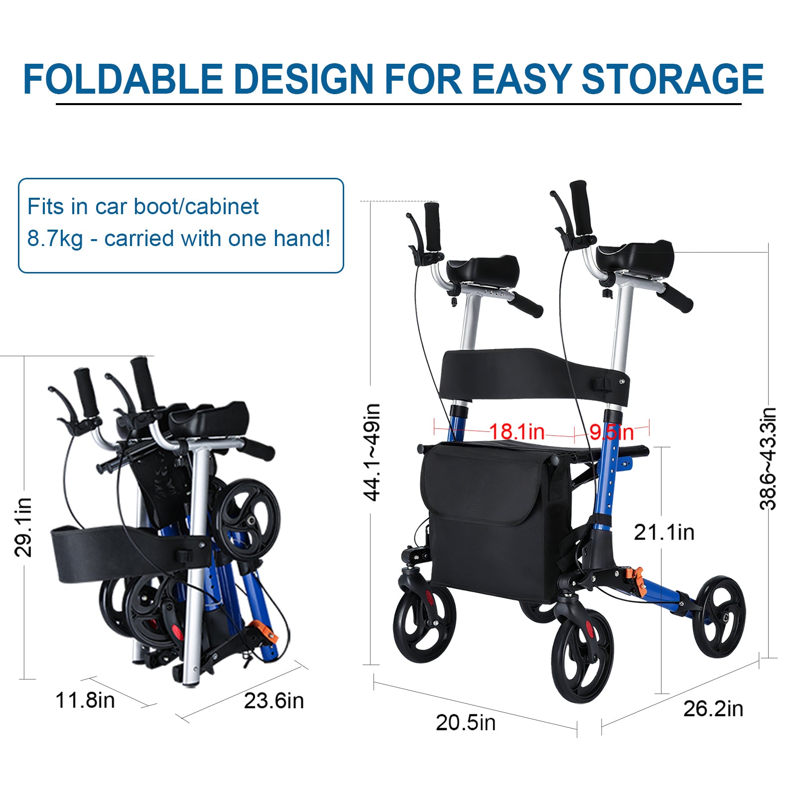 ByteTecpeak R2 Rollator mit Sitz – Leicht, klappbar & höhenverstellbar, 100 kg
