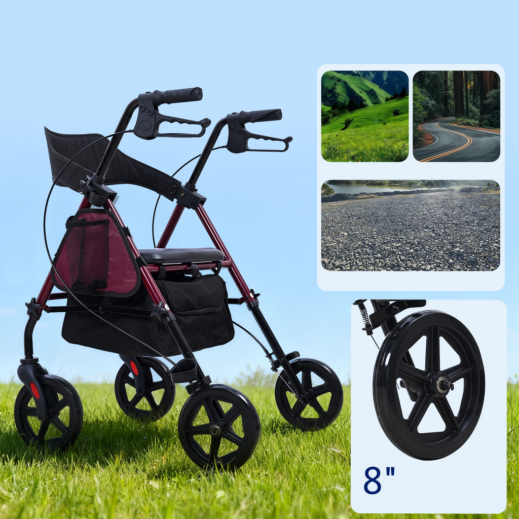 ByteTecpeak R4 Leichtgewicht Rollator mit Sitz – Klappbar, Höhenverstellbar, 8" All-Terrain-Räder, bis 150 kg