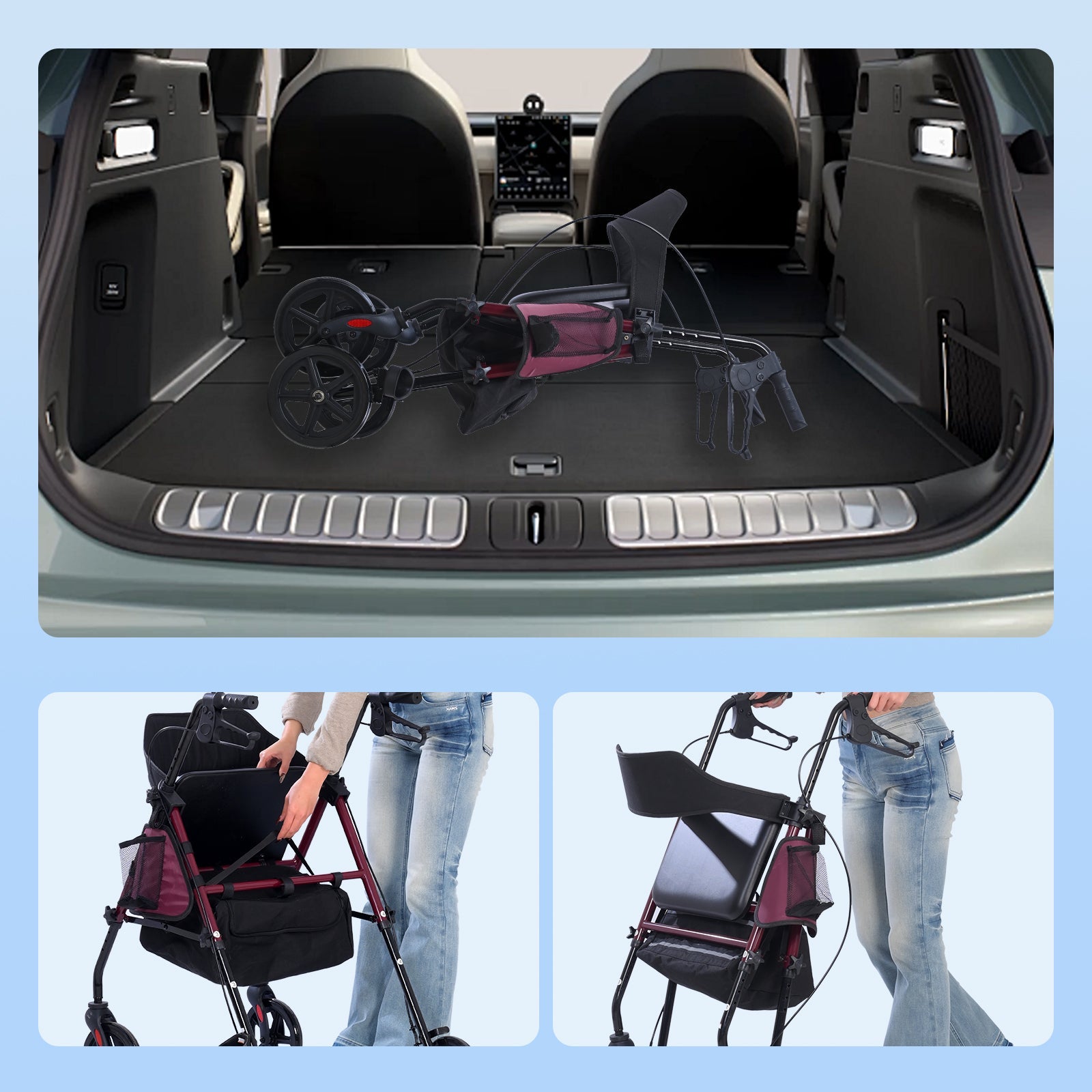 ByteTecpeak R4 Leichtgewicht Rollator mit Sitz – Klappbar, Höhenverstellbar, 8" All-Terrain-Räder, bis 150 kg