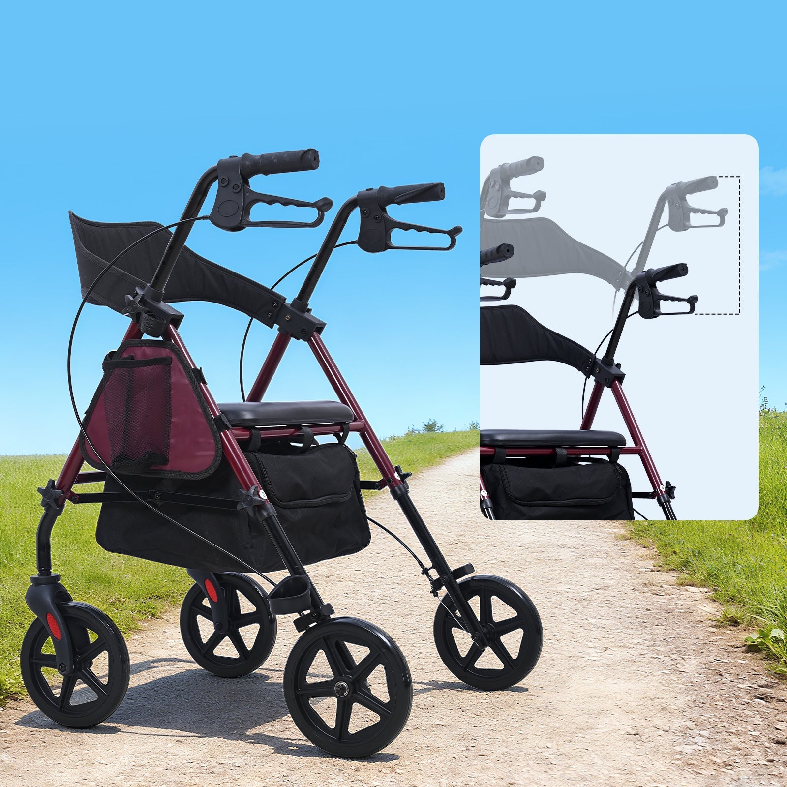ByteTecpeak R4 Leichtgewicht Rollator mit Sitz – Klappbar, Höhenverstellbar, 8" All-Terrain-Räder, bis 150 kg