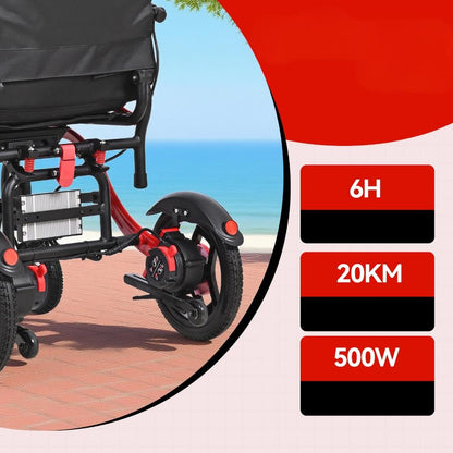 XP03 Portable Electric Wheelchair 330 lbs, 500W Motor, 13 miles Range and Foldable, 10Ah lithium-ion battery
